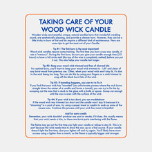 Load image into Gallery viewer, Care instructions for wood wick candles