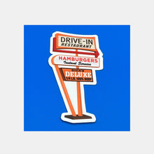 Load image into Gallery viewer, Dick's Drive-In orange, red, brown and white pylon sign graphic sticker