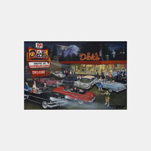 Load image into Gallery viewer, Detail of greeting card showing a painting of Dick's Drive-In memorabilia