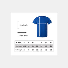 Load image into Gallery viewer, BC3001 unisex t-shirt size chart
