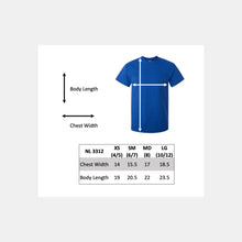 Load image into Gallery viewer, NL 3312 youth unisex t-shirt size chart
