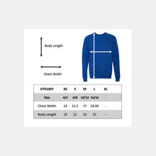 Load image into Gallery viewer, DT6100Y youth unisex hoodie sweatshirt size chart
