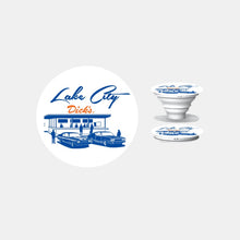 Load image into Gallery viewer, Close up detail of orange, white and blue Dick&#39;s Drive-In Lake City popsocket 
