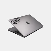 Load image into Gallery viewer, Grey laptop with Dick&#39;s Drive-In black cloud logo vinyl decal on upper left corner
