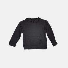 Load image into Gallery viewer, Front view black long sleeve hoodie sweatshirt with kangaroo pocket
