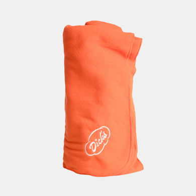 Rolled up orange fleece blanket with white Dick's Drive-In embroidered cloud logo in 1 corner