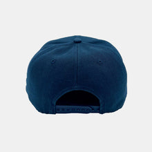 Load image into Gallery viewer, Back view navy blue hat with navy plastic snapback  closure
