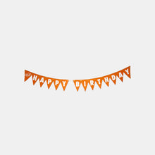 Load image into Gallery viewer, Orange triangle banner with white letters spelling &quot;Happy Birthday&quot;
